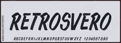 Brush script vector font with texture. Creative hand drawn uppercase and number. Classic lettering fashion designs Typography script decorative vintage concept vector illustration