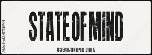 Condensed grunge vector font with texture. Alphabet font with uppercase.