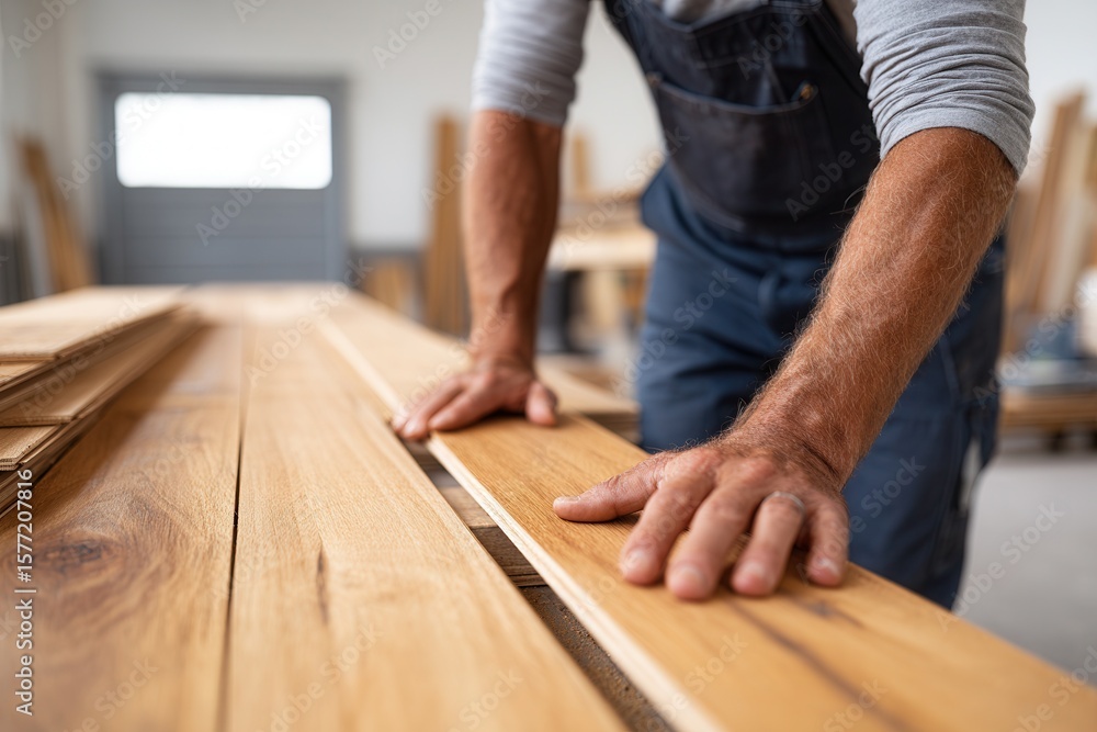 Caucasian male carpenter working with wooden planks in workshop. Caucasian male carpenter working with wooden planks in workshop.