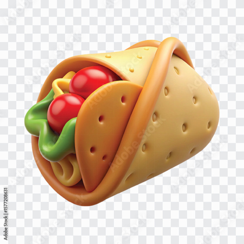 3D Burrito PNG | Mexican Food Wrap Icon in 3D Fast Food Style