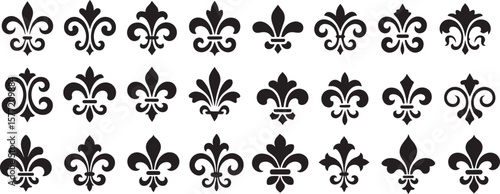 A collection of fleur de lis symbols isolated on white background