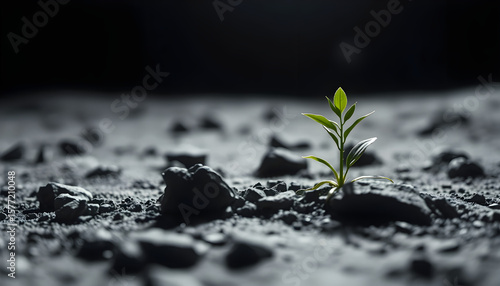 Plant growth on lunar surface moon nature photography alien environment close-up view life in space