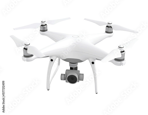3D white drone icon isolated on transparent background. PNG