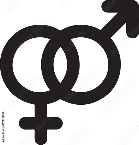 Interlocking male and female gender symbols representing partnership and relationships