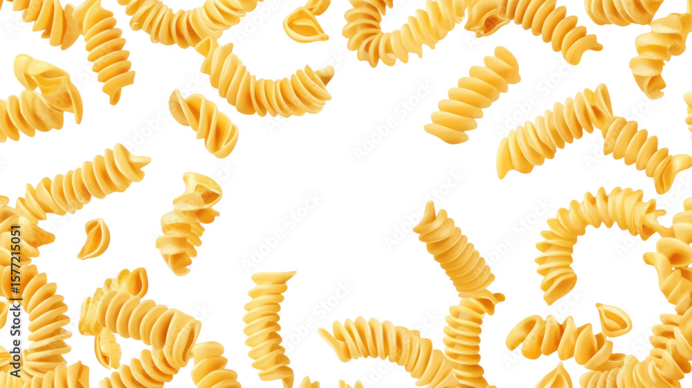 Yellow Rotini Pasta Spiral Shaped Uncooked Noodles for Culinary and Food Design on White Background Yellow Rotini Pasta Spiral Shaped Uncooked Noodles for Culinary and Food Design on White Background
