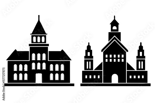 City hall building vector silhouette illustration isolated on white background