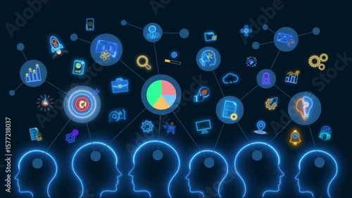 Wallpaper Mural Brainstorm concept, method of generating ideas and sharing knowledge to solve a particular commercial or technical problem. Motion infographic of Brainstorm icons isolated on transparent background. Torontodigital.ca