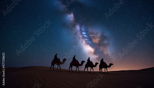Wallpaper Mural Camel Caravan Silhouette Under the Milky Way Galaxy at Night Torontodigital.ca