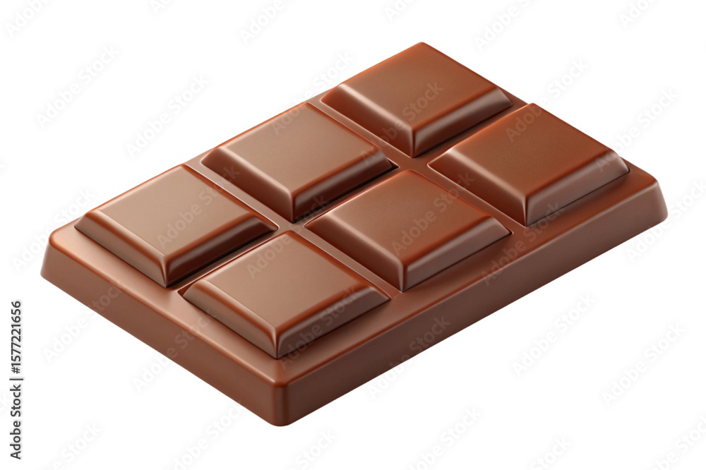 A smooth milk chocolate bar with six segments isolated on transparent background A smooth milk chocolate bar with six segments isolated on transparent background