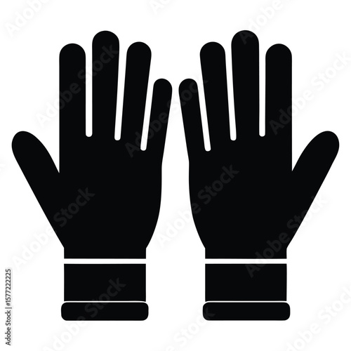 Protective Gloves Icon Safety Gear, Handwear, Work Gloves, Black Silhouette