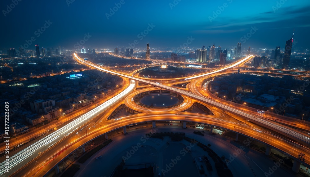 Fototapeta premium Elevated Night View of Illuminated Highway Interchange