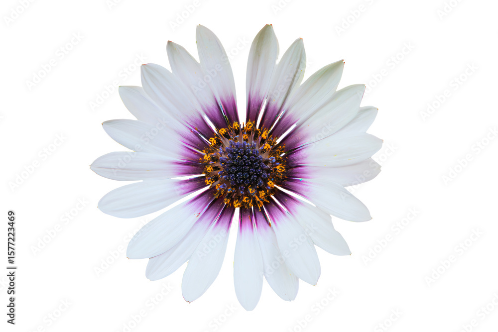 Obraz premium a white flower with purple center on a white background