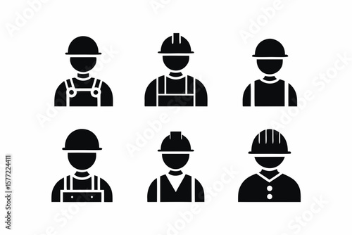 set of Construction worker icon vector silhouette illustration isolated on white background