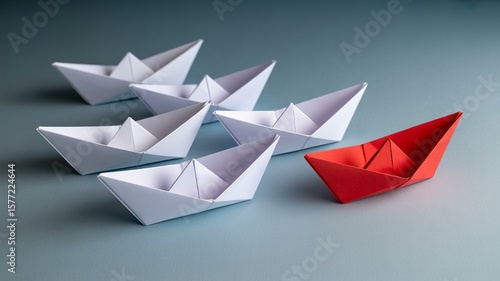 Wallpaper Mural Red paper boat leads white boats paper boats origami Torontodigital.ca