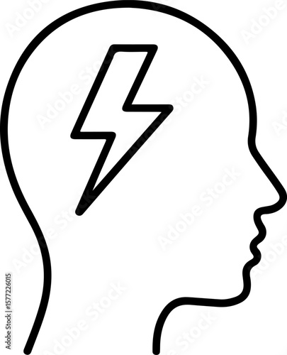 Stylized outline of a human head profile with a lightning bolt inside