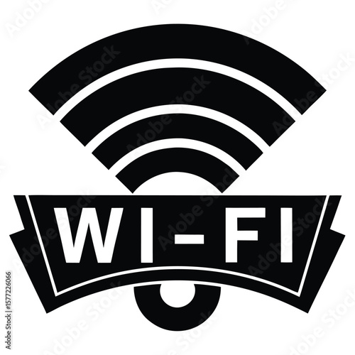 Modern black and white wi fi symbol with radiating waves and text in a distinctive silhouette style