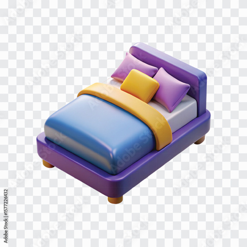 3D Bed with Pillow PNG | Bedroom Furniture Icon in 3D Home Style