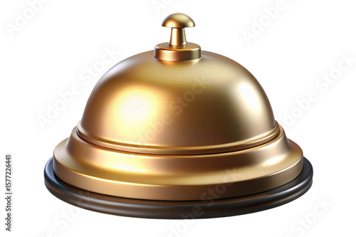 Shiny golden reception desk bell with a black base isolated on transparent background