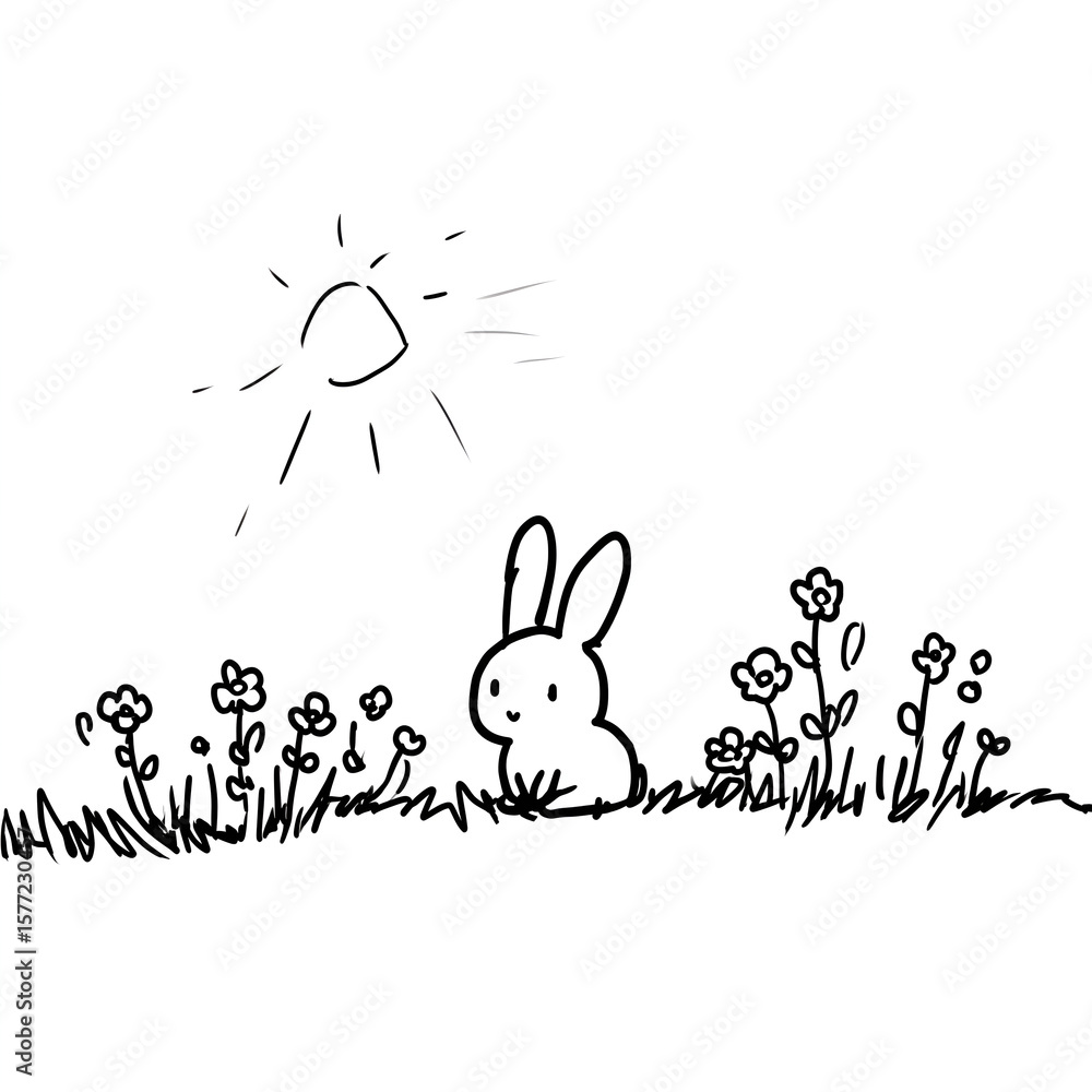 Obraz premium Minimalistic Line Drawing: Rabbit in Nature