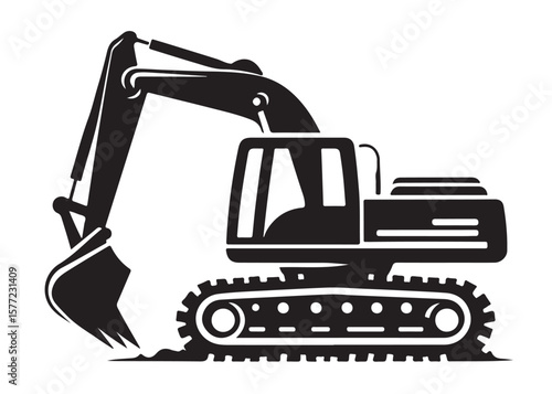 excavator logo silhouette vector, vector silhouette excavator logo design, black digger logo Silhouette illustration, silhouette of excavator logo silhouettes vector on a white background