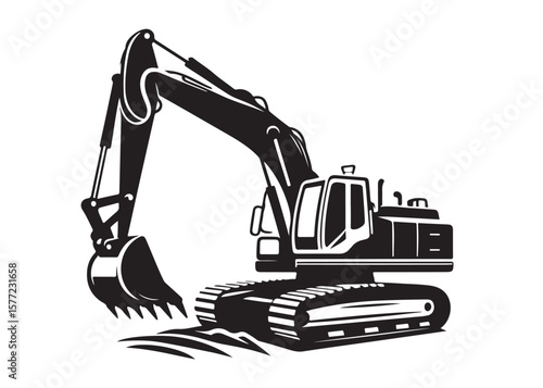 excavator logo silhouette vector, vector silhouette excavator logo design, black digger logo Silhouette illustration, silhouette of excavator logo silhouettes vector on a white background