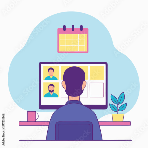 Virtual Interview Meeting with Calendar and Plant job interview