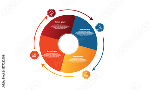 Collection of vector circle chart infographic templates for presentations, advertising, layouts, annual reports. 4 options, steps, parts	