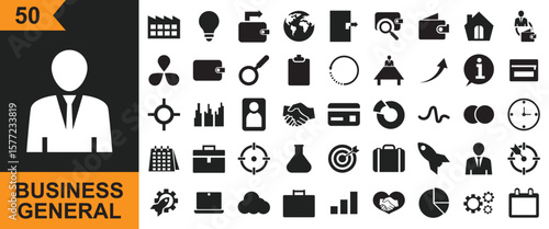 Business general  icon. Design for briefcase, graph, credit, card, wallet, handshake, calendar, clock, lightbulb, idea, target, etc.  Vector for websites, mobile interfaces, presentations, banner. 