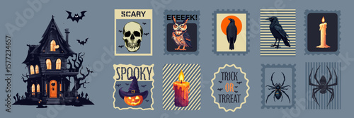 Eerie Halloween Sticker Set - Haunted House and Critters