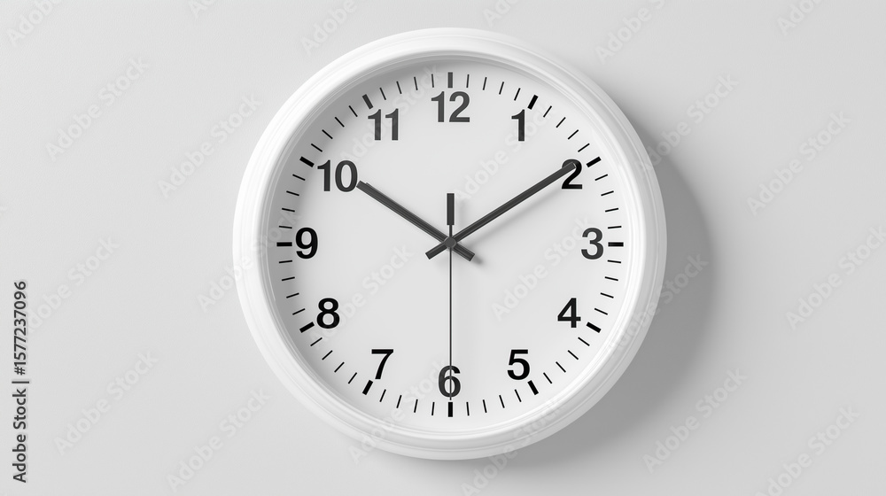 Simple white wall clock on a minimalist background Simple white wall clock on a minimalist background
