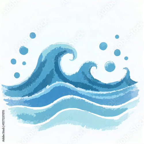 Stylized Blue Ocean Waves with Bubbles Illustration

