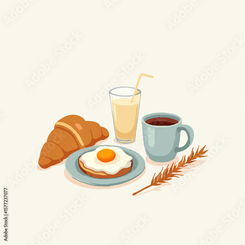 Continental Breakfast Illustration with Croissant and Coffee

