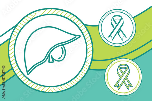 Liver and Awareness Ribbons Vector Graphic in Teal and Green