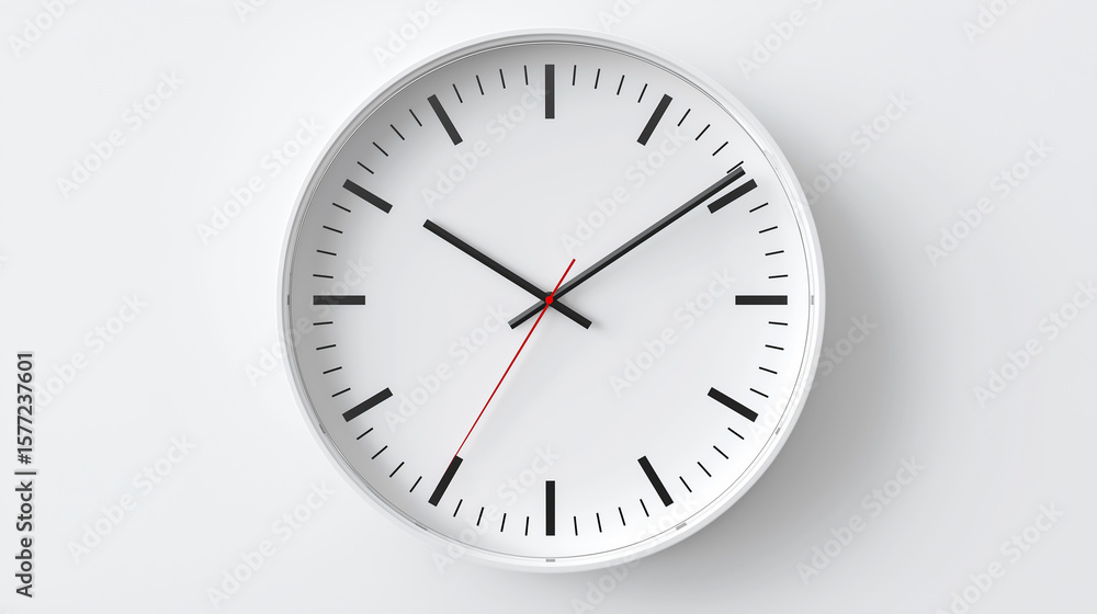 Minimalist white analog clock on a white surface Minimalist white analog clock on a white surface