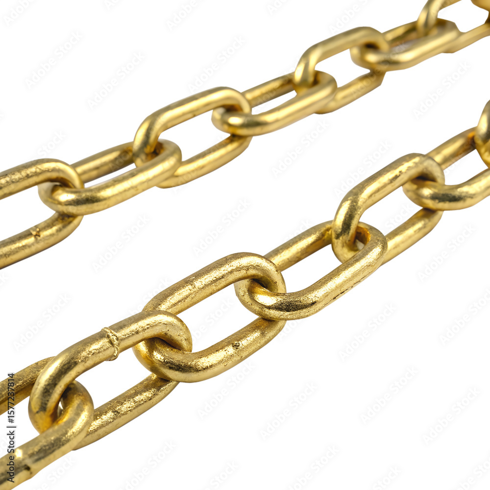 Obraz premium Gold chain links on a transparent background. The chain features interlocking oval links with a shiny finish, showcasing a metallic texture.