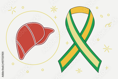 Red liver graphic with ribbon awareness symbol on white background