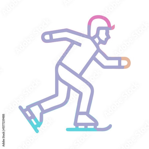 Male ice skater gliding on ice in minimalist line art style  