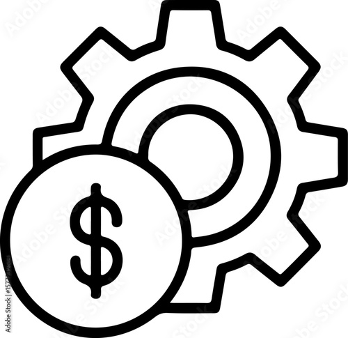 Financial mechanism icon with dollar coin and gear symbol