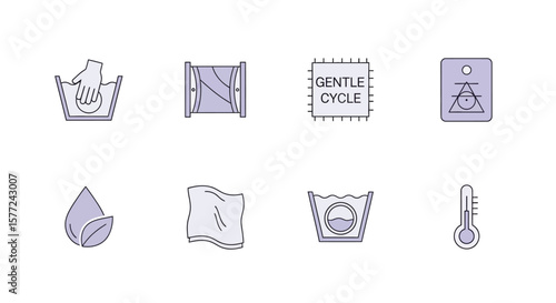 Laundry Care & Fabric Washing Icon Set
