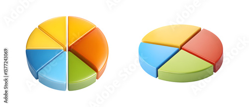 Circular Pie Chart with Four Bright Color Segments, Perfectly Isolated on White Background, PNG
