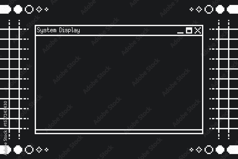 © marisamanee - Monochrome Pixel Art Style, 80s Dialog Interface Template Frame Background with Border