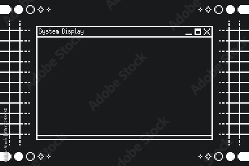 Monochrome Pixel Art Style, 80s Dialog Interface Template Frame Background with Border