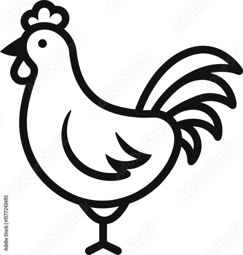 Simple Line Art Illustration of a Chicken