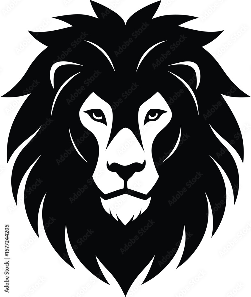 Fototapeta premium Majestic Lion Head Black and White Vector Illustration