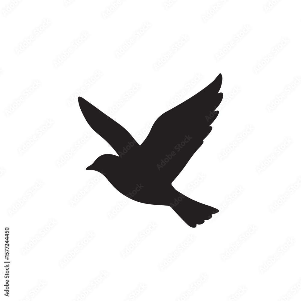 Obraz premium Vector silhouette of a bird in flight, symbolizing freedom, peace, nature, and new beginnings.