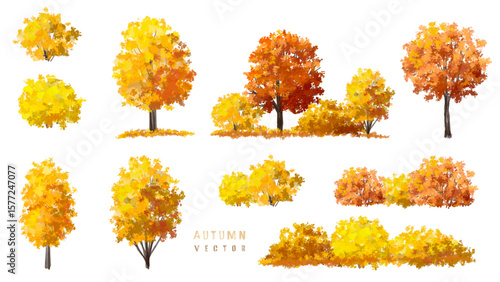  Vector watercolor blooming flower tree or forest side view isolated on white background for landscape and architecture drawing,elements  for environment or and garden,greenwood tree for garden sectio