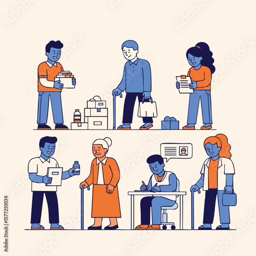 Flat Illustration of Various People Volunteering and Working at Charity Foundation