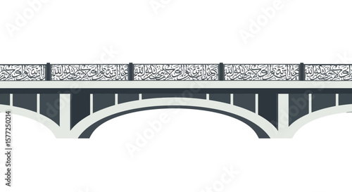 Elegant Arch Bridge with Decorative Railing Illustration on White Background