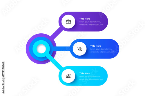 Infographic with three connected sections, ideal for visually representing modern concepts, business data, or educational information. Features gradient colors and icons for customization