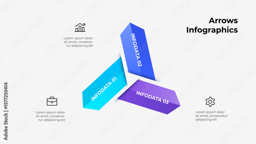 Fototapeta premium Three step arrows infographic, ideal for presenting data, processes, or business strategies in a visually engaging format. Cycle diagram with 3 processes